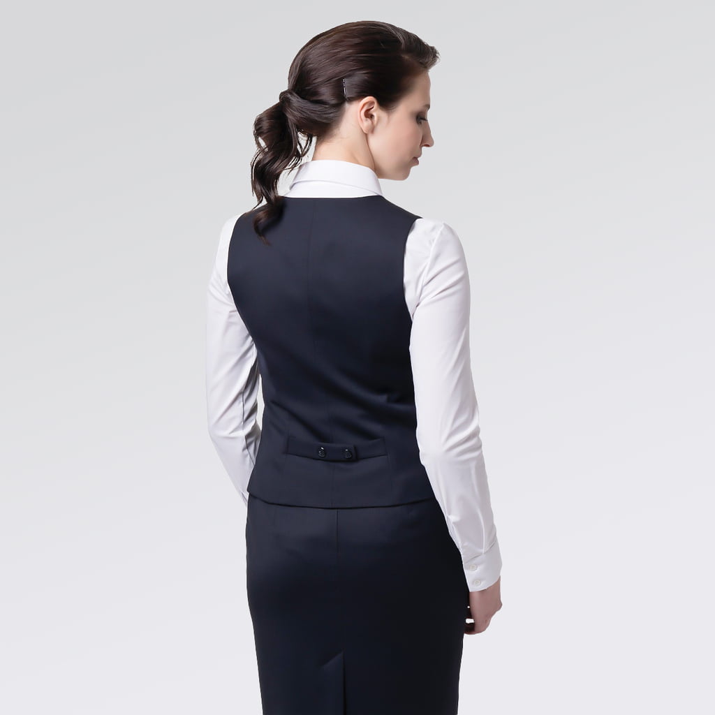 Chaleco ejecutivo azul para mujer, vista espalda