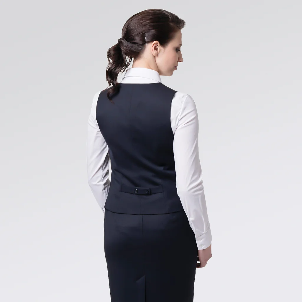 Chaleco ejecutivo azul para mujer, vista espalda