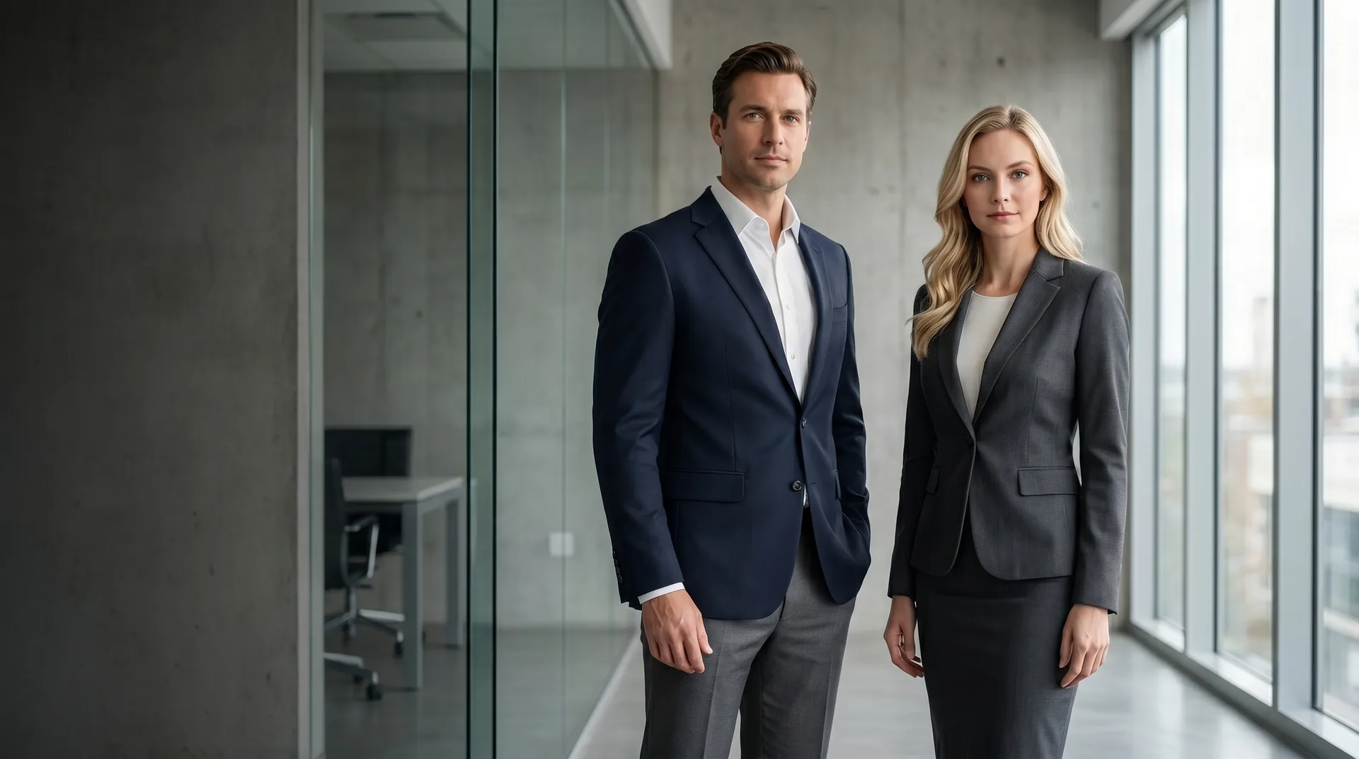 Ejecutivos con uniformes corporativos a medida de Maq Studio